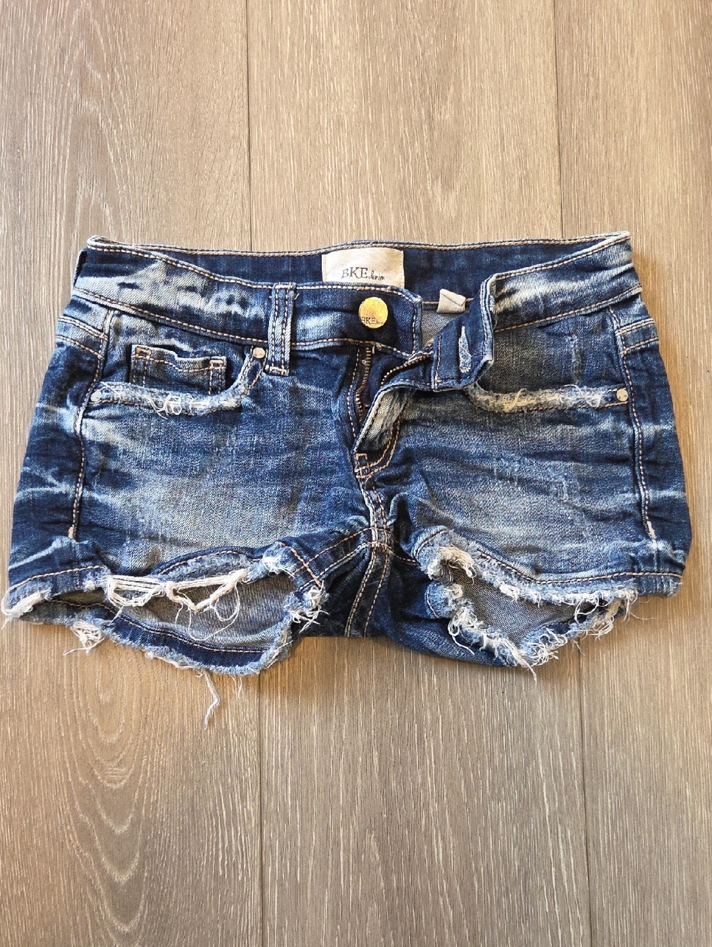 BKE Distressed Dark Blue Denim Stella Jean Shorts 23